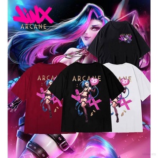 เสื้อยืดโอเวอร์ไซส์Arcane เสื้อยืดแขนสั้นคุณภาพสูง Jinx Vi League Of Legends ไซส์ S-4Xl
S-3XL