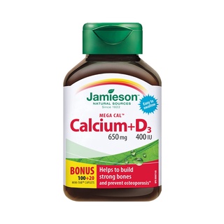 Jamieson Mega Cal Calcium 650 mg + Vitamin D3 400 IU Caplets แคลเซียม 650 มก. วิตามิน D3 400 IU แคปเล็ท