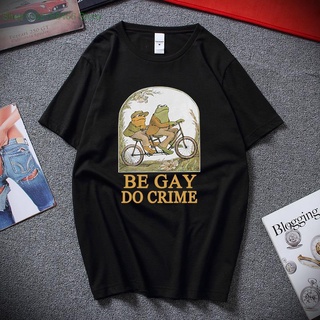 เสื้อยืดพิมพ์ลายแฟชั่น เสื้อยืดแขนสั้น ผ้าฝ้าย 100% พิมพ์ลายอนิเมะ Frog and Toad-Be Gay Do Crime สไตล์ฮาราจูกุ สําหรับผู