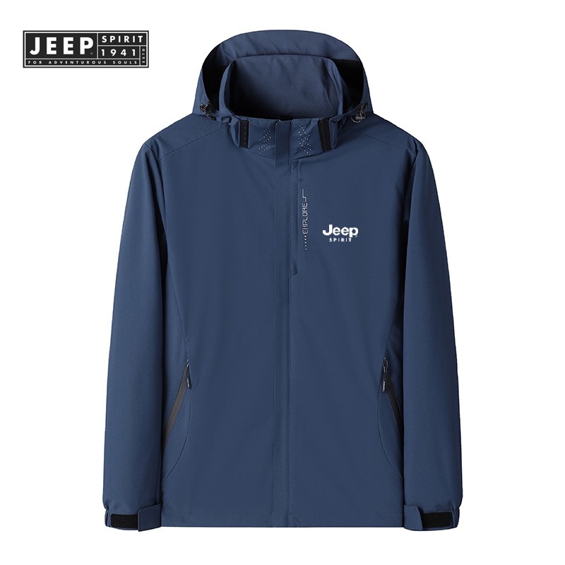 Jeep SPIRIT 1941 ESTD ผู้ชายผู้หญิงแจ็คเก็ตกันน้ํากลางแจ้งเสื้อแจ็คเก็ตผู้ชายบางเสื้อกันลมรถจักรยานยนต์ผู้ชาย