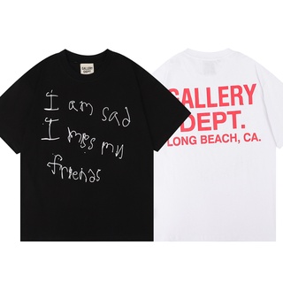 [S-5XL]เสื้อยืดแขนสั้นลําลอง พิมพ์ลาย High Street "I am sad I miss my friends" พลัสไซซ์