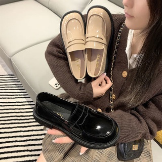 🔥เตรียมจัดส่ง🔥22321รองเท้าหนังญี่ปุ่น JK กับกระโปรงรองเท้า Lok Fu เวอร์ชั่นเกาหลีของรองเท้าเดียว INS