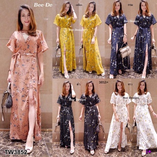 👗Pfashion [ส่งไว!!🚛] P3852 จั้มสูทก้านแก้ว ผูกเอวข้าง ลายดอก Kankaew jumpsuit, waist tie, floral pattern