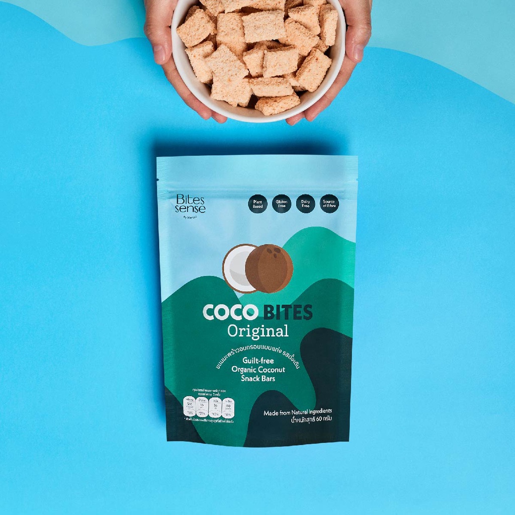 Bitessense Coco Bites Coconut Snack Bars 60g. (ไบทส์เซนส์ โคโค่ ไบทส์ ขนมมะพร้าวอบกรอบแบบแท่ง 60 กรัม)