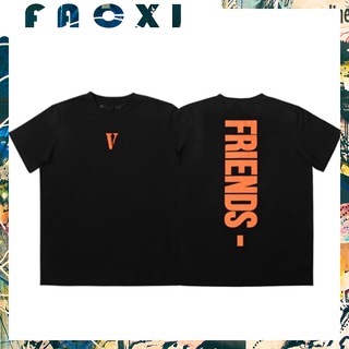 เสื้อยืดผ้าฝ้ายพิมพ์ลายแฟชั่นVlone เสื้อยืดลําลอง แขนสั้น พิมพ์ลายตัวอักษร สีส้ม โอเวอร์ไซซ์ สไตล์วินเทจ สําหรับผู้ชาย ค