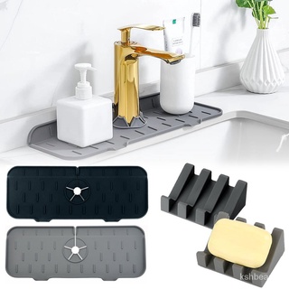 Silicone Sink Splash Guard with Drainage Mouth Self Draining Soap Dish Drying Mat Kitchen Bathroom Faucet Drainer Tray