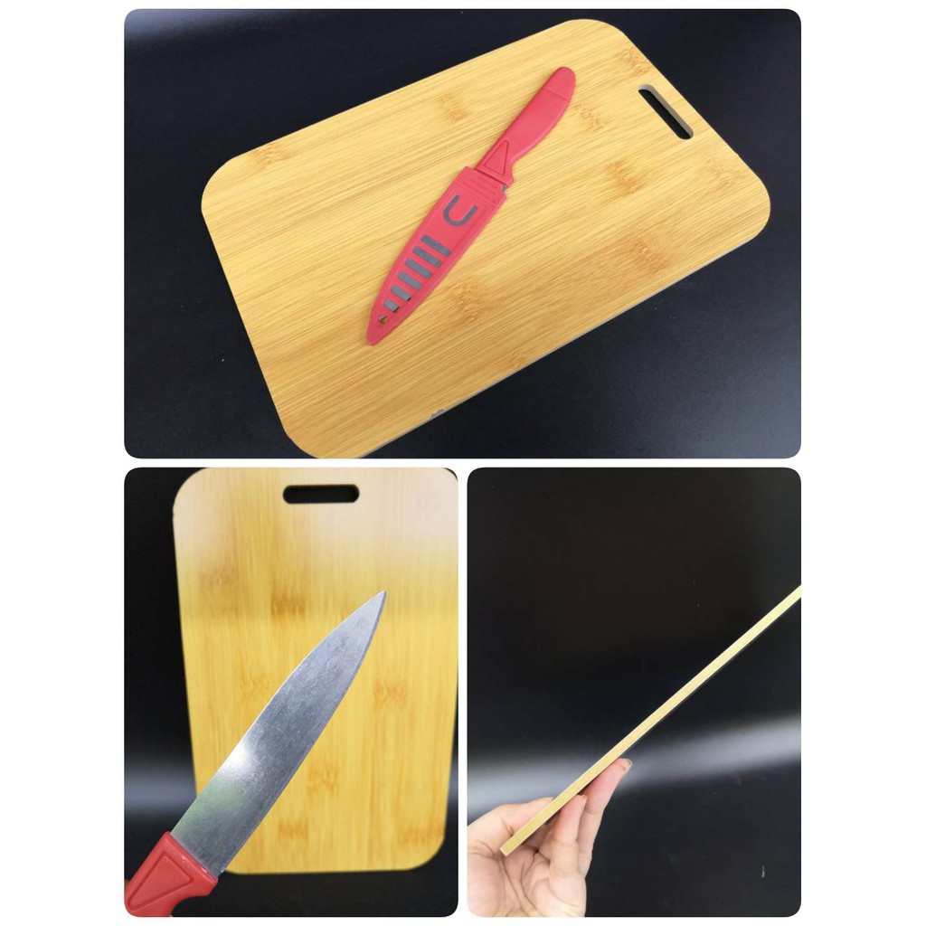 FRUIT BOARD เขียงไม้ยางพารา เคลือบ ป้องกันการสะสมของแบคทีเรีย ขนาด กว้าง 17 x ยาว 26 หนา 0.8 ซ.ม พร้อมมีดสำหรับหั่นผัก