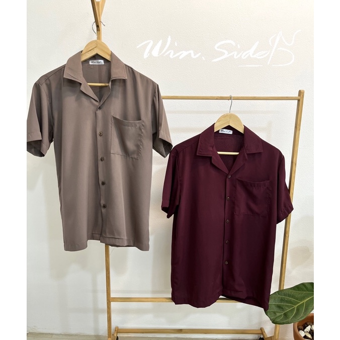 (ลดล้างสต๊อก)Win.side : เสื้อเชิ้ต เสื้อฮาวาย สีพื้น แฟชั่นของคุณผู้ชาย อก 42 นิ้ว ยาว 29 นิ้ว