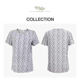 MILLIE เสื้อคอกลมแขนสั้น ลายดอกไม้สีเทา เป็นเสื้อให้นมลูกน้อยได้ด้วย