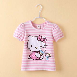 เสื้อยืดเด็ก ผ้าคอตตอนนิ่มมาก ลาย Hello Kitty สีน้ำเงิน สีชมพู 1 ตัว