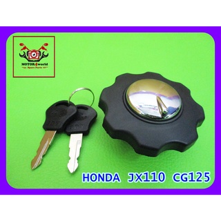 HONDA JX110 CG125 FUEL TANK CAP "CHROME" with KEY SET // ฝาถังน้ำมัน โครเมี่ยม ขอบพลาสติก สีดำ พร้อม ลูกกุญแจ คุณภาพดี