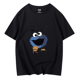 Uniqlo เสื้อยืดแขนสั้น พิมพ์ลายการ์ตูน Sesame Street แฟชั่นคู่รัก