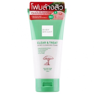 BABY BRIGHT clear &amp; treat acne cleansing foam เคลียร์แอนด์ทรีทแอคเน่คลีนซิ่งโฟม ขนาด 120G