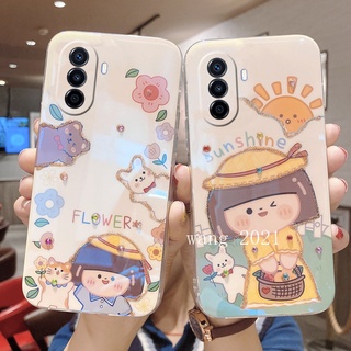 Ready Stock 2022 New Soft Case Huawei Nova Y70 เคส Casing Rhinestone Cute Flower Girl Cartoon Protective Phone Case เคสโทรศัพท