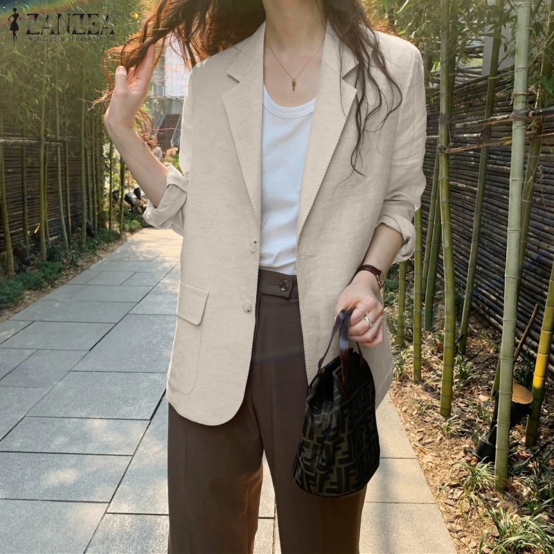 Zanzea ผู้หญิงแขนยาว Turn-Down-Collar กระเป๋าด้านหน้าเสื้อลําลอง