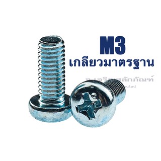 น็อตหัวกลมแฉกเหล็กชุบขาว ขนาด M3 (เบอร์ 5.5) ความยาว 6-35 (แพ็คละ 15 ตัว) น็อตหัวมน น็อตหัวแฉก น็อตเกลียวมิล