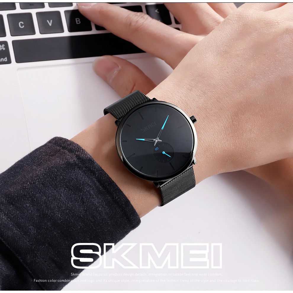 SKMEI นาฬิกาข้อมือควอตซ์ สายสเตนเลส กันน้ำ สไตล์นักธุรกิจ แฟชั่นสําหรับผู้ชาย