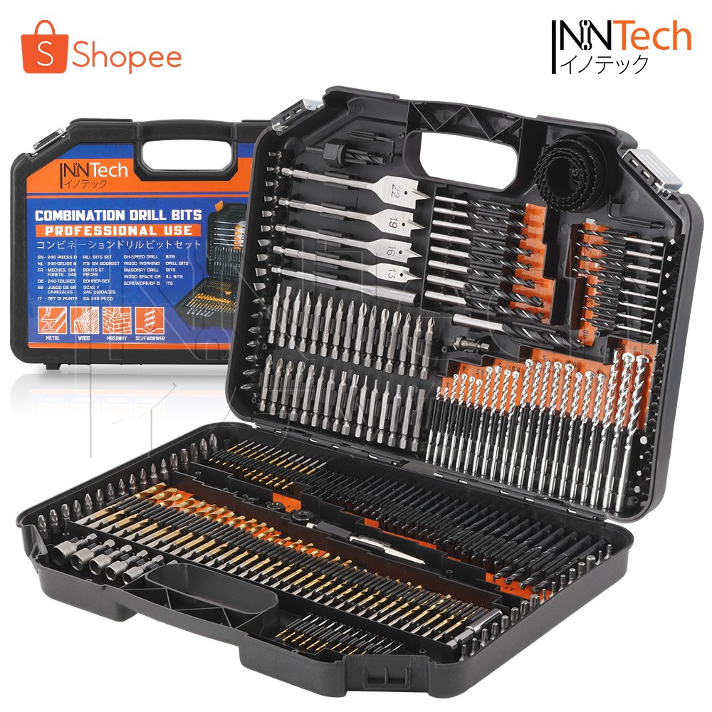 InnTech ชุดดอกสว่าน เจาะปูน / ไม้ / เหล็ก 246 ชิ้น รุ่นท๊อป M-PRO SERIES ดอกสว่านเจาะปูน ดอกสว่านเจาะไม้ [CDB-246M-PRO]