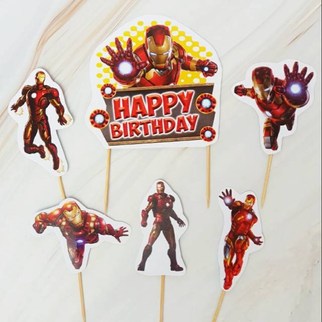 SK Cake Topper Birthday Iron Man 1 ชุด มี 6 ชิ้น