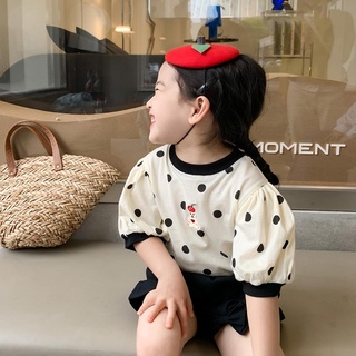 Yesbaby เสื้อเบลาส์ลําลอง แขนพอง ปักลายจุด สไตล์เกาหลี แฟชั่นฤดูร้อน สําหรับเด็กผู้หญิง