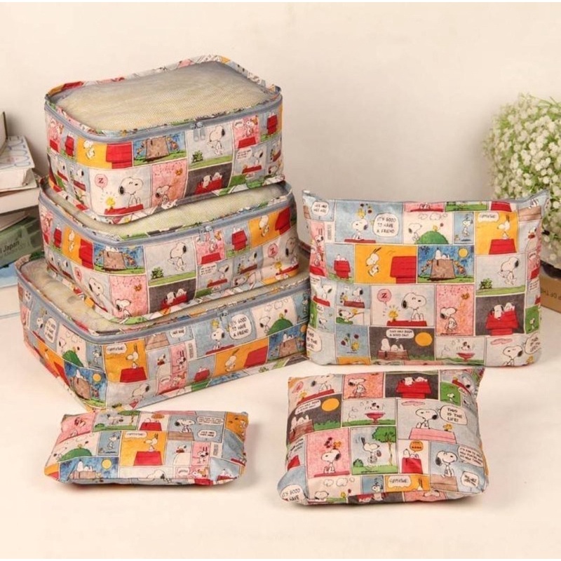 ♥️♥️ กระเป๋า จัดระเบียบ 6 ชิ้น ( เนื้อกันน้ำอย่างหนา) ชุดเซ็ตกระเป๋าเดินทาง travel set ลายการ์ตูน จัดระเบียบ