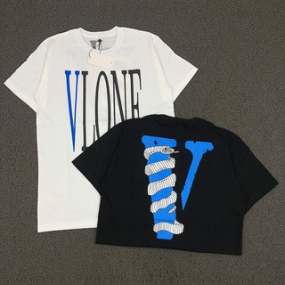 เสื้อยืด พิมพ์ลายโลโก้ VLONE SNAKE สีขาว และสีดํา ของแท้ คุณภาพสูง