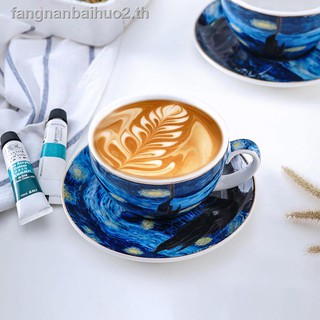 จุดด่างพร้อย✵Van Gogh Starry European Style Small Luxury Coffee Cup and Saucer Set Latte Cappuccino Afternoon Tea Mug