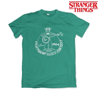 คอตต้อนคอกลมเสื้อยืด พิมพ์ลาย Dustin Henderson Banjo Contest Stranger Things 1155 สําหรับผู้ชายS-5XL