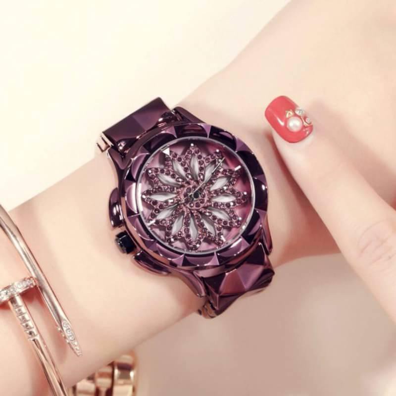 นาฬิกา GEDI รุ่นดอกไม้หมุน สีม่วง ขายดีสุดๆ -สินค้าแบรนด์แท้ 100% งานเกาหลี กันน้ำได้