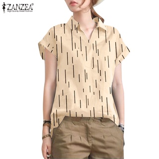 Zanzea เสื้อเบลาส์ แขนสั้น พิมพ์ลายทาง แฟชั่นฤดูร้อน สําหรับผู้หญิง