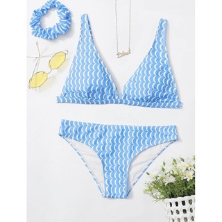 Size S New Romwe bikini blue set แบบผูก พร้อมส่ง