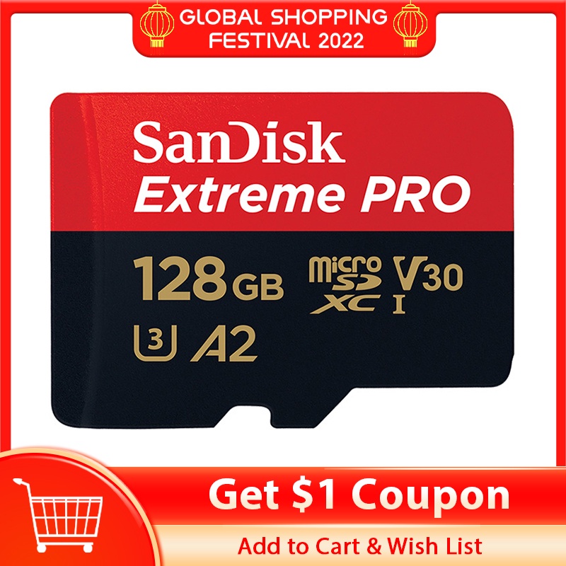การ์ดหน่วยความจำSanDisk Micro SD Card 128GB UHSI SDXC Memory Card A2