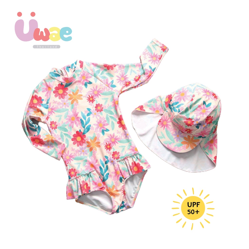 Swimwear 590 บาท Uwae ชุดว่ายน้ำเด็ก ชุดว่ายน้ำเด็กหญิงกันรังสียูวี Pinky Blossom UV231 Baby & Kids Fashion