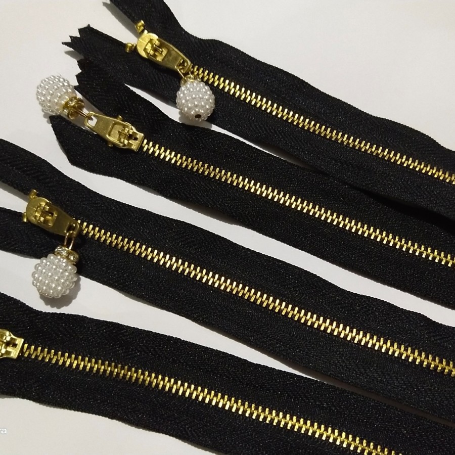 Pearl Zipper - Bely Pendant Zipper ต่อ 1 ชิ้น - 5 นิ้ว 7 นิ้ว 10 นิ้ว 12 นิ้ว 14 นิ้ว Zipper - สีดํา