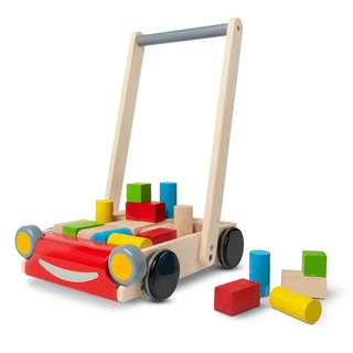 PlanToys ของเล่นไม้ แปลนทอยส์ รถเข็น รถหัดเดิน พร้อม ตัวต่อ บล็อกไม้ BABY WALKER (10m+)