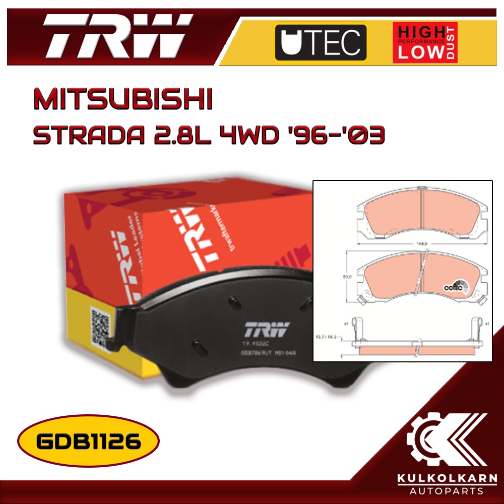 ผ้าเบรคหน้า TRW สำหรับ MITSUBISHI  STRADA 2.8L 4WD '96-'03 (GDB1126)