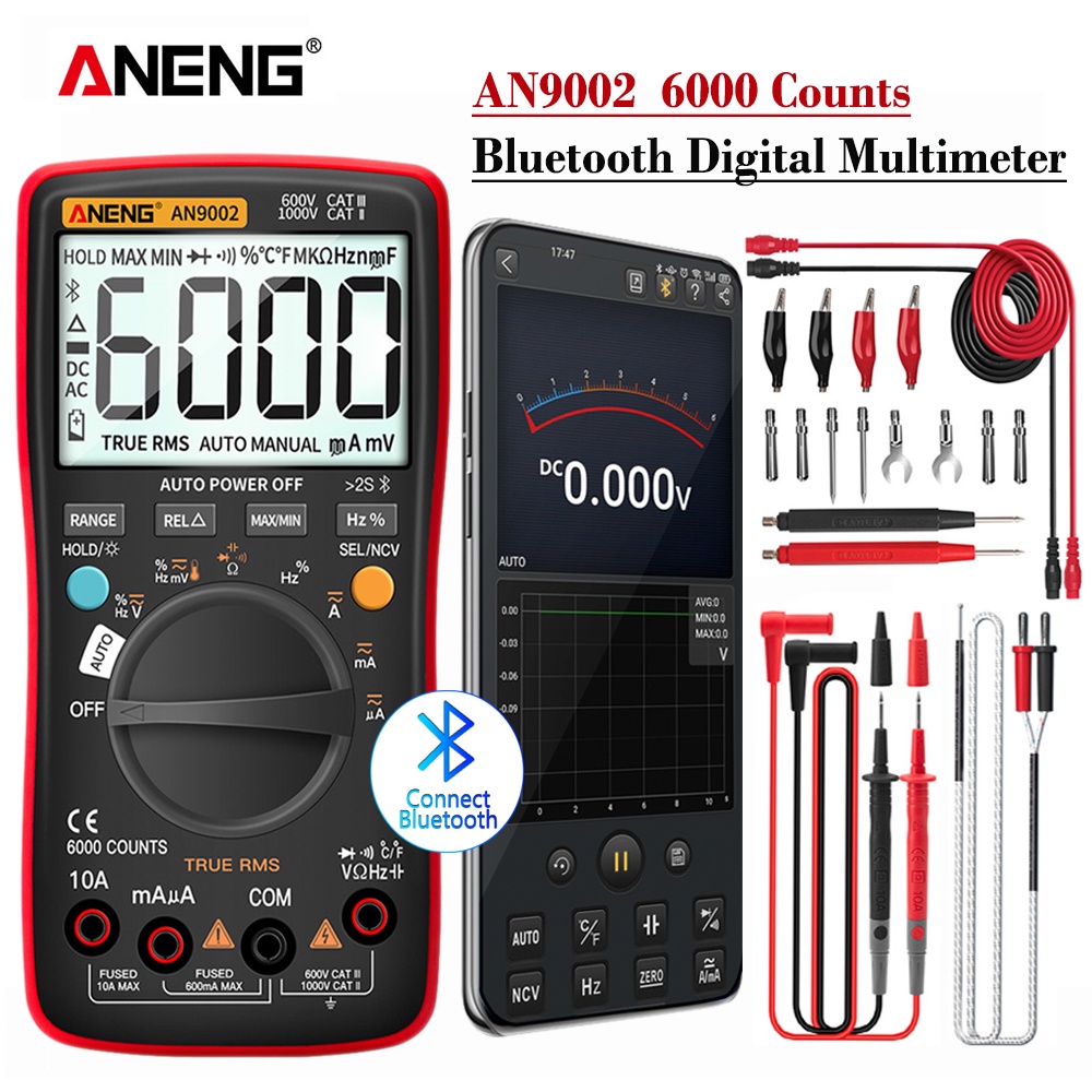 YY ANENG AN9002 บลูทูธมัลติมิเตอร์แบบดิจิตอล 6000 นับ Professional MultimetroTrue RMS AC/DC แรงดันไฟ