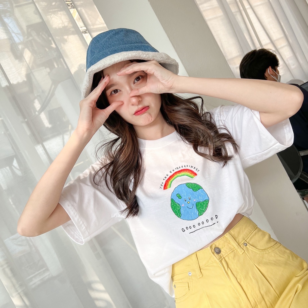 Live41# เสื้อคัตตอล มีหลายสี ลายโลก สไตล์เกาหลี Dream Big Tshirt โอเวอร์ไซน์ สาวอวบใส่ได้ พร้อมส่ง