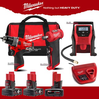 Milwaukee M12 FPD+FDGA (Include: M12FPD M12FDGA M12BI แบต4Ahx2ก้อน แบต6Ahx1ก้อน แท่นชาร์จ กระเป๋าด้วย)