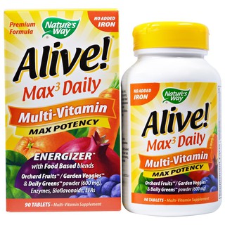 Natures Way, Alive! Max3 Daily Multi-Vitamin, No Iron Added, 90 Tablets