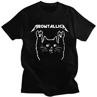 ลดกระหน่ํา เสื้อยืดลําลอง แขนสั้น พิมพ์ลาย Cat Meowtallica Cat Rock Music ใส่สบาย ขนาดใหญ่ สําหรับผู้ชาย คู่รัก