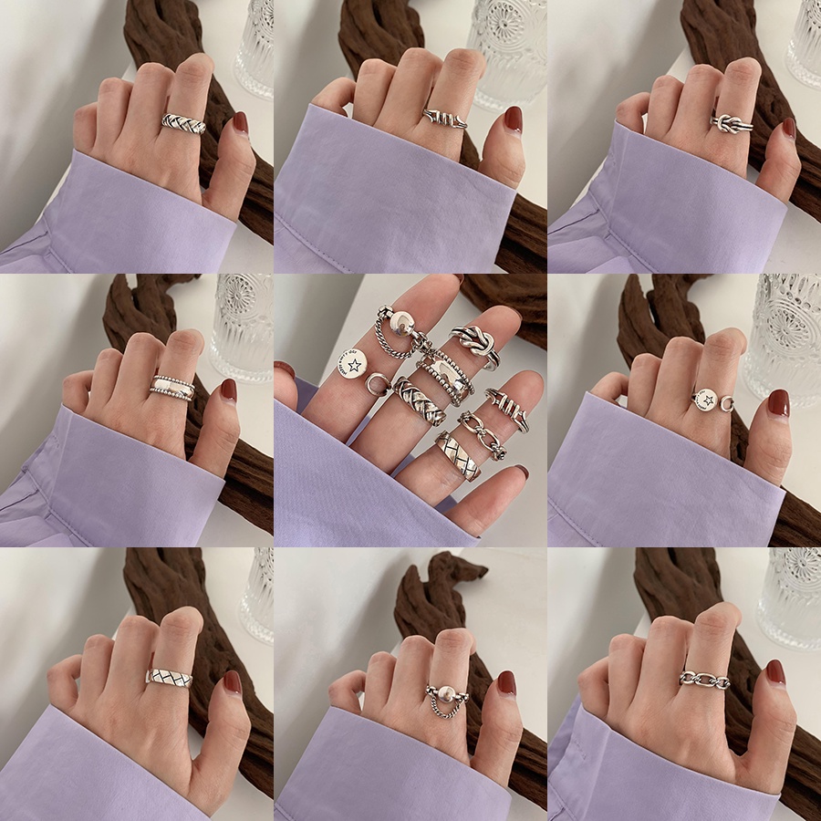 ชุดแหวนแฟชั่นเกาหลีย้อนยุคแหวนเก่าพังก์ฮิปสเตอร์แหวนฮิปฮอปบุคลิกภาพแหวนคู่ชายและหญิง