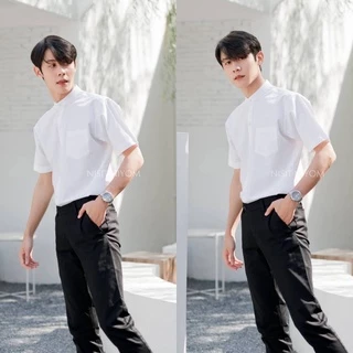 เสื้อนักศึกษาชาย แขนสั้น แขนยาว เสื้อคอจีน (ผ้าดิบ) Sz.M-50"