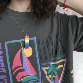 Cute Harajuku Rainbow Building Block Necklace Bungee Color Cool Wild Couple Lovers Gift