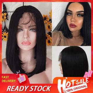 ✽WMF✽Women Lace Front Bob Natural Straight Heat Resistant Synthetic Wig Hairpiece