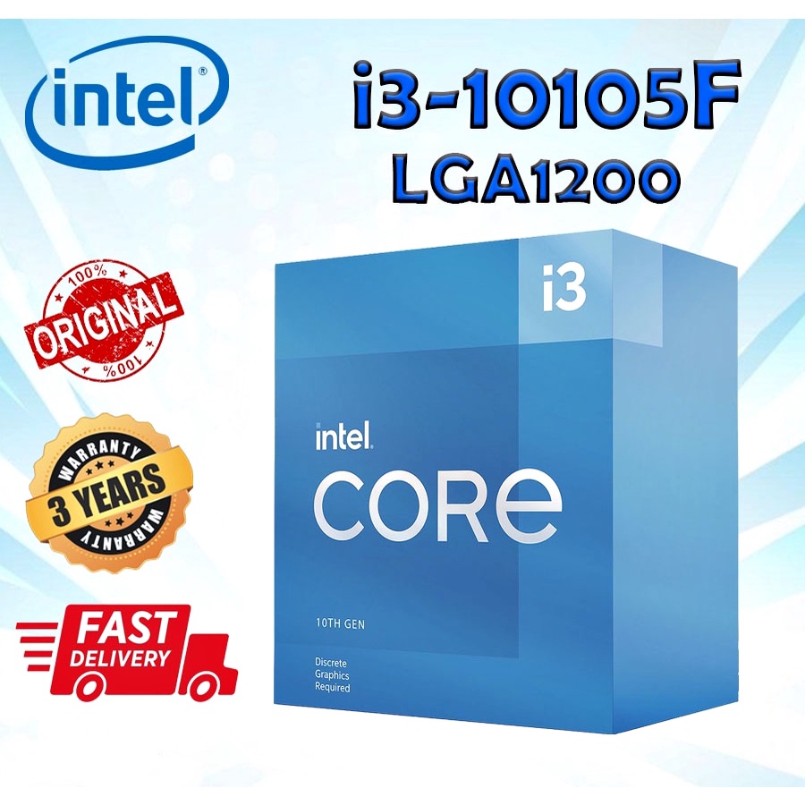 CPU (ซีพียู) 1200 INTEL CORE I3-10105F 3.7 GHz ประกัน 3 ปี