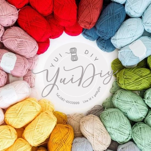 คอตตอนนม 5Ply  YuiDiy โทนเขียว ไหมพรมคอตตอนนม 5ply ไหมพรม Cotton