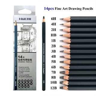14 pcs ร่างดินสอ Professional Drawing ดินสอชุด Fine Sketch ดินสอ HB/2B/4B ดินสอศิลปิน Stationery