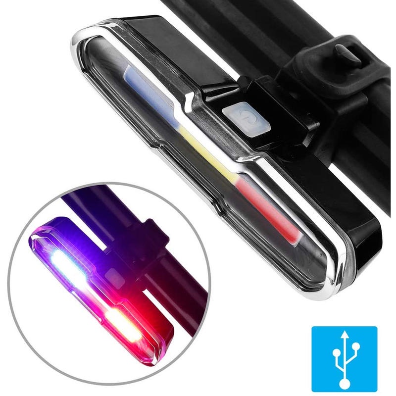 ไฟท้ายจักรยาน LED 7 โหมด ชาร์จ USB 3 สี สําหรับจักรยานเสือภูเขา