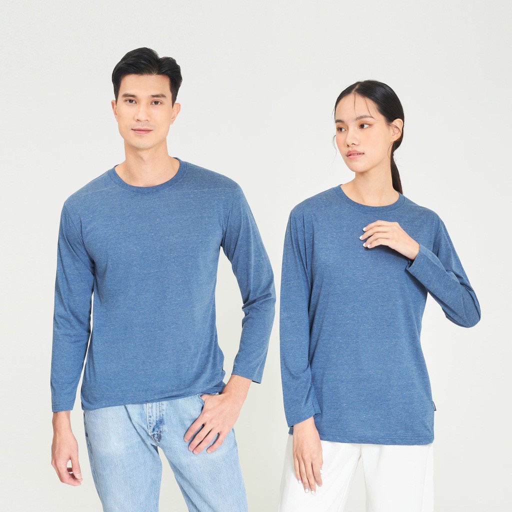 Yuedpao เสื้อยืดแขนยาว ไม่ย้วย ไม่หด ไม่ต้องรีด ผ้านุ่มใส่สบาย_สีฟ้าคราม
